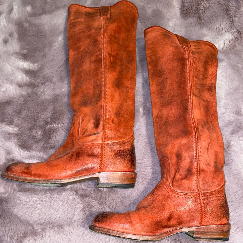 Frye Pull on Goodyear welted red leather boots